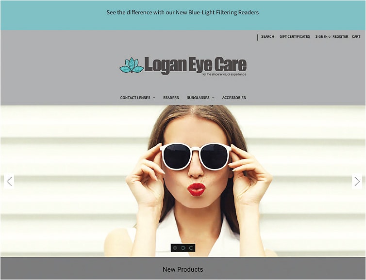 The Logan Eye Care e-commerce page.