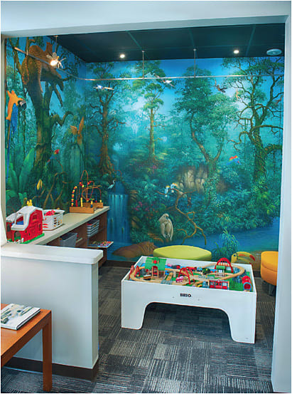 Design an engaging kids’ area.