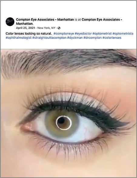 Social media influencers in cosmetics help market Compton Eye Associates.