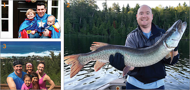 1: Dr. Johnston with sons on Halloween. 2: Dr. Lighthizer on a fishing trip. 3: The entire Hauswirth gang.
