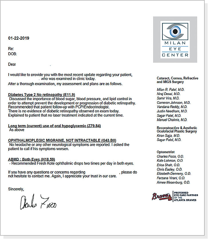 Example of the EHR print out Dr. Ficco may share with a diabetic patient’s care team. Image courtesy of Dr. Charlie Ficco.
