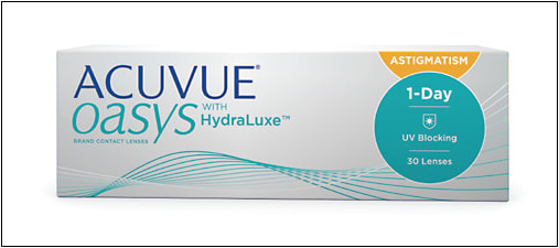 Acuvue Oasys 1-Day for Astigmatism contact lenses are designed to use the natural power of the blink to maintain the correct position.