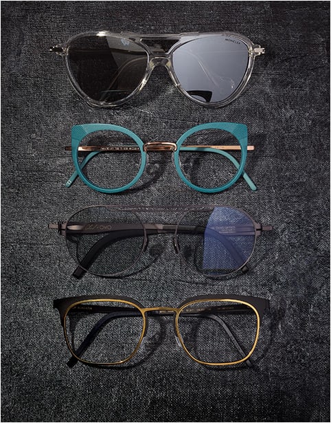 Talk the Tech (From top) 
Moncler Lunettes style ML0054 from Marcolin is a classic pilot with a high-tech twist—featuring a frame front structured around a single lens and thin “duvet”-inspired temples. 
neubau eyewear style Felix 3D T052 from Silhouette uses a 3D-printed application frame front paired with temples crafted of stainless steel. 
OVVO Optics style Viggo reigns from the brand’s new collaboration with tennis champ Caroline Wozniacki, with a lightweight military-grade surgical-steel-and-titanium composite originally developed for spacecraft use. 
Blackfin style Marrowstone BF832 from Villa Eyewear features Blackfin’s patented nano-plating treatment, in which pure 24-karat particles of gold are deposited atom by atom onto the surface of the frame.