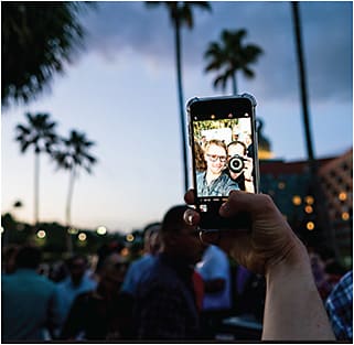 A scene from the opening night party on the beach at Disney’s Swan Hotel