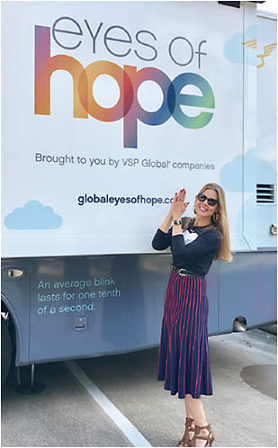 Mary Alice Stephenson of GLAM4GOOD at a Houston hurricane disaster relief event with partners VSP Global and Marchon Eyewear