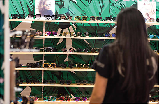 Sunglasses in on-trend silhouettes, seen at Vision Expo West.