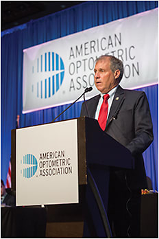Christopher J. Quinn, O.D., addresses the House of Delegates as the new AOA president