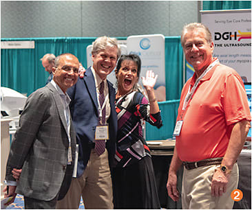 ➋ From left: EB’s Mark Durrick and Roger Zimmer, publisher of Optometric Management and Contact Lens Spectrum, with some happy attendees.