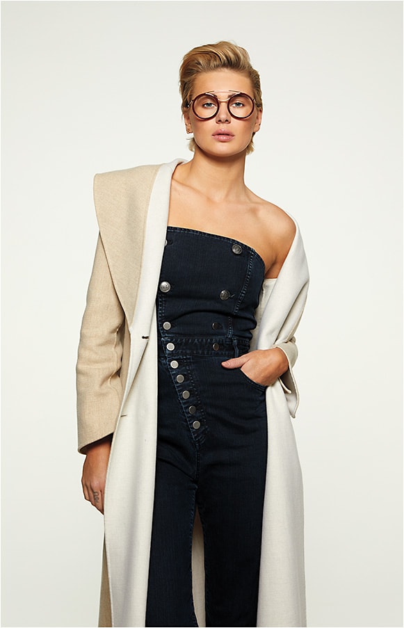 TREND #2 
RAISING EYEBROWS 
Giving a major nod to the boldly going brow bar trend, the Marni ME2627 from Marchon is a sophisticated, oversized round silhouette with a gold metal brow bar rimming above and below the top of the frame—and the burgundy hue leans right into the important utility and neutrals trends of the season.