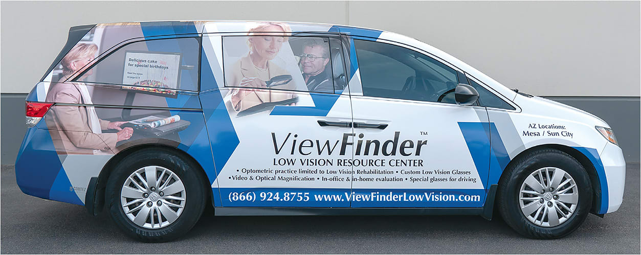 Lynne Noon, O.D., uses her car as a marketing aid.