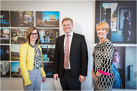 Safilo's Henri Blomqvist with Geena Wichryk (left) and Laura Wesolowski of Wichryk Eye Associates at Safilo's American Eyes exhibit
