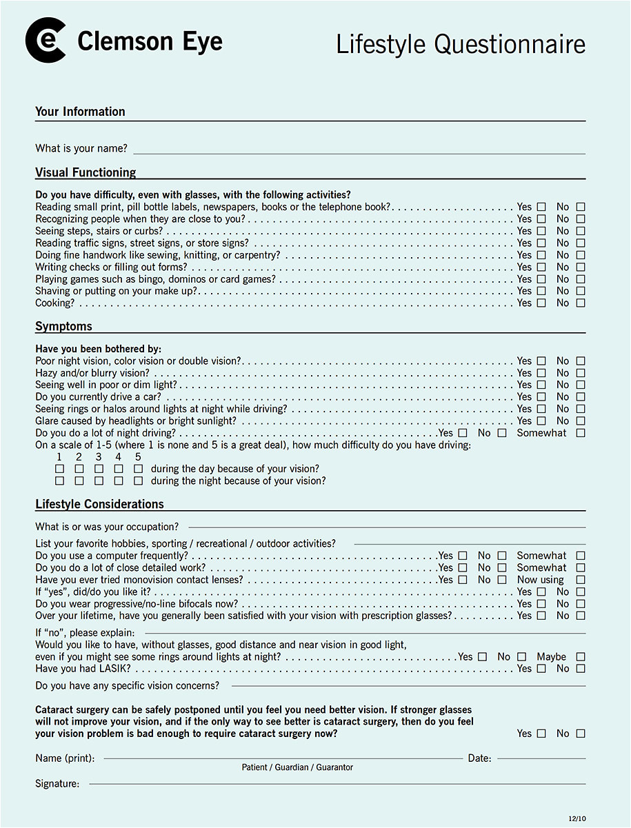 Figure 1. To streamline the patient selection process, we provide a lifestyle questionnaire.