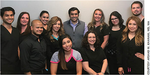 The clinical trials staff at Sierra Eye Associates. Standing, left to right: Amir Aziz; Margo Lewis; Nazrul Mojumder; Valery Cervantes; Mirna Garcia; Arshad M. Khanani, MD, MA; Brooklin Hall; Heather Southwick; Tiodora Lopez; Joshua Stoycoff. Sitting Left to right: Sylvia Arrona and Deanna Dorman.