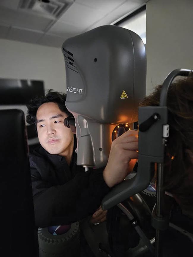 Dr. Christopher Cha performing a post-operative light adjustment with the Light Delivery Device from RxSight at Alliance Vision Institute. This provides the ability to optimize the visual outcome. All photos courtesy of Alliance Vision Institute