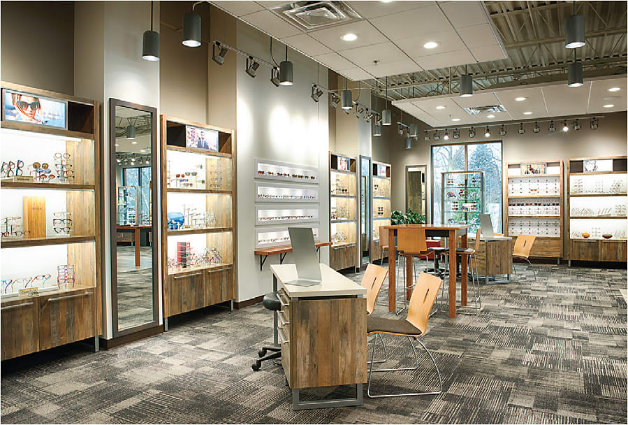 Exposed structures with ceiling clouds make a dramatic impact.