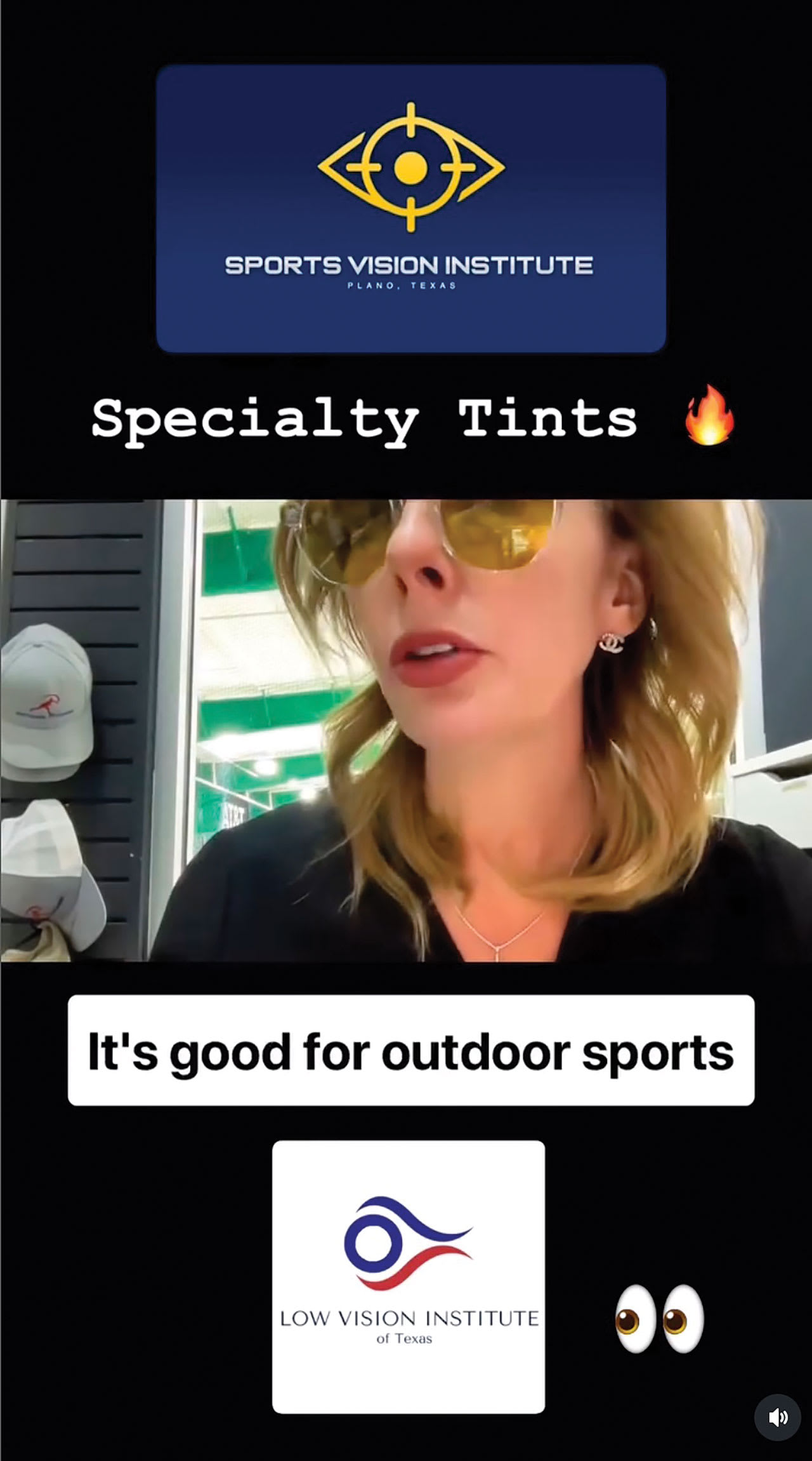 In this Instagram video, I explained the benefits of the various specialty tints to both athletes and low vision patients. (Photo courtesy: Dr. Bailey)