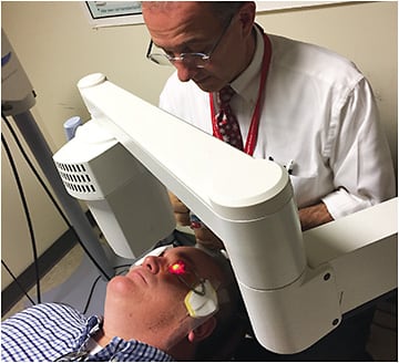 Figure 1. Christopher J. Rapuano, M.D. performing CXL. Photo coutesy of Dr. Clark Chang.