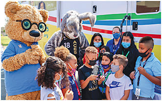 Eager attendees at the mobile eye clinic.