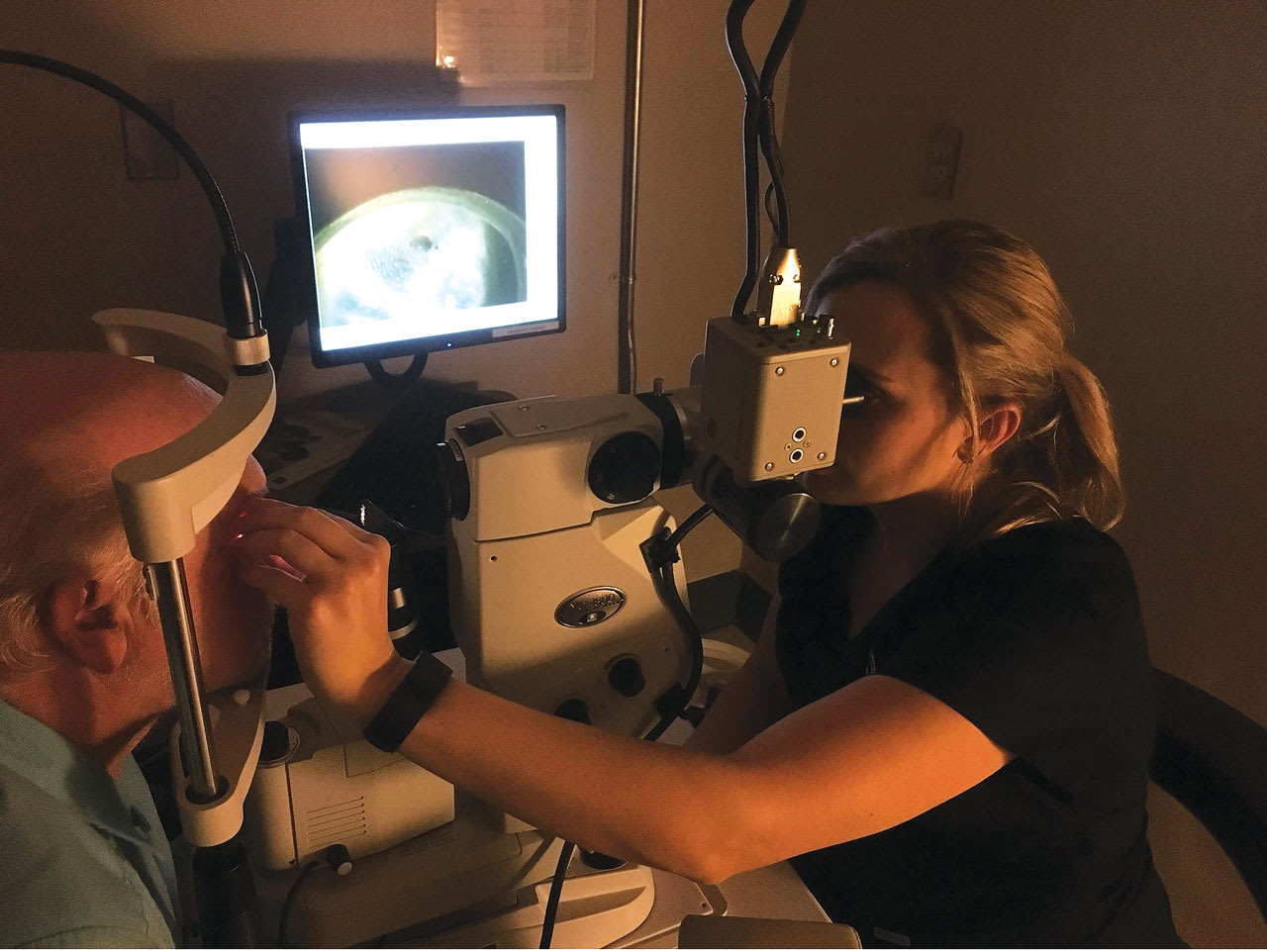 Under Dr. Lighthizer’s supervision, an optometry student recently performed an LPI on a patient. (Photo courtesy: Dr. Lighthizer)
