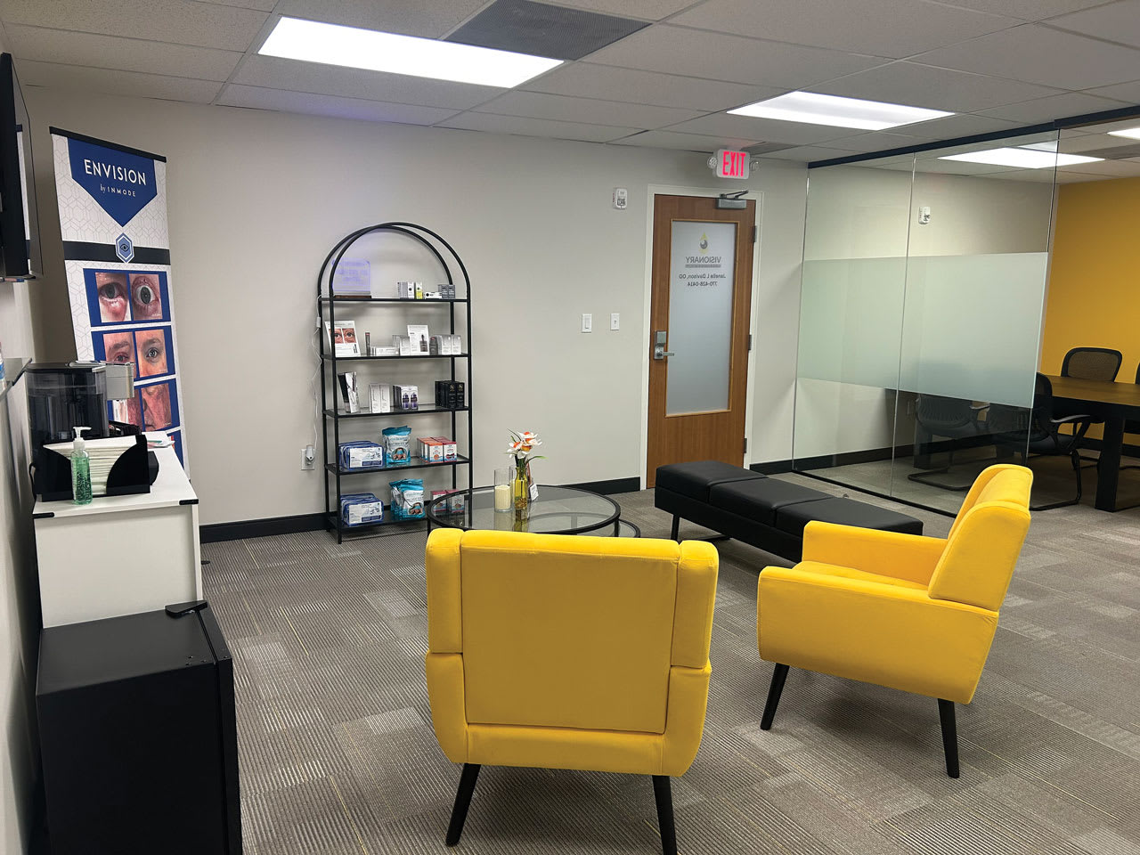 Designed by me, this waiting area includes a pop of color focal point to attract patient interest. (Photo courtesy: Dr. Davison)