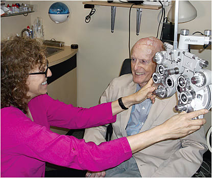 This octogenarian was referred to Dr. Sapossnek by his ophthalmologist due to his double vision as a result of an auto accident he had 20 years prior. Dr. Sapossnek partially corrected his diplopia with prism and gave him some basic eye movement exercises to do. His double vision resolved with these basic steps in place after only a few weeks, she says. 
Photo courtesy of Dr. Robin Sapossnek