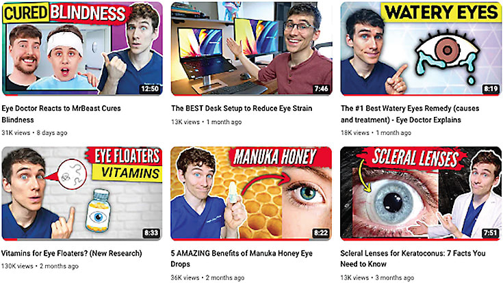 Dr. Allen’s YouTube channel, “Doctor Eye Health,” offers more than 200 patient education videos. Image provided by Dr. Joseph Allen