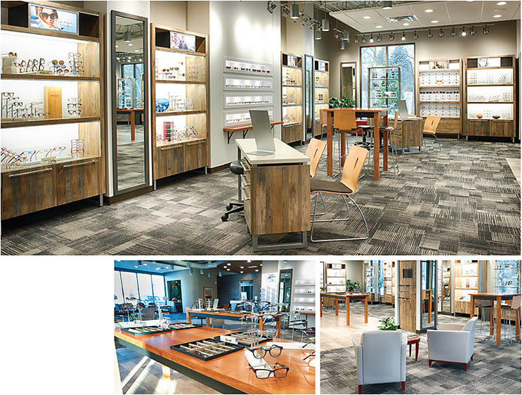 Clutter-free optical showroom. Dr. Ziegler recommends this as a best practice for managing frame boards. Here, you see the optical floor at Ziegler Leffingwell Eyecare. All photos courtesy of Babboni Photography and Ziegler Leffingwell Eyecare