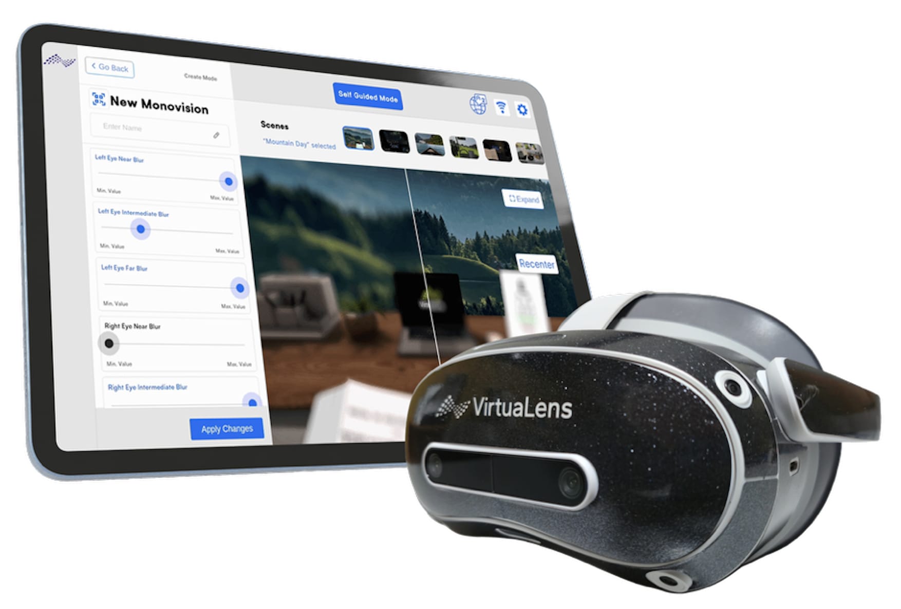 A view of the headset and tablet