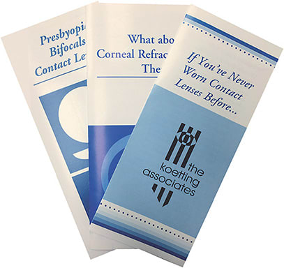 Figure 1. Various customized in-office pamphlets covering a variety of contact lens topics.