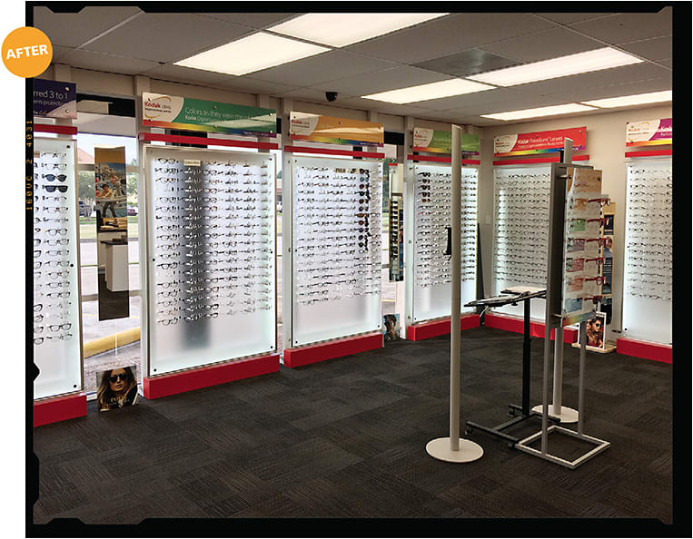 Cohesive branding, anchored by a Lens Center, in the showroom