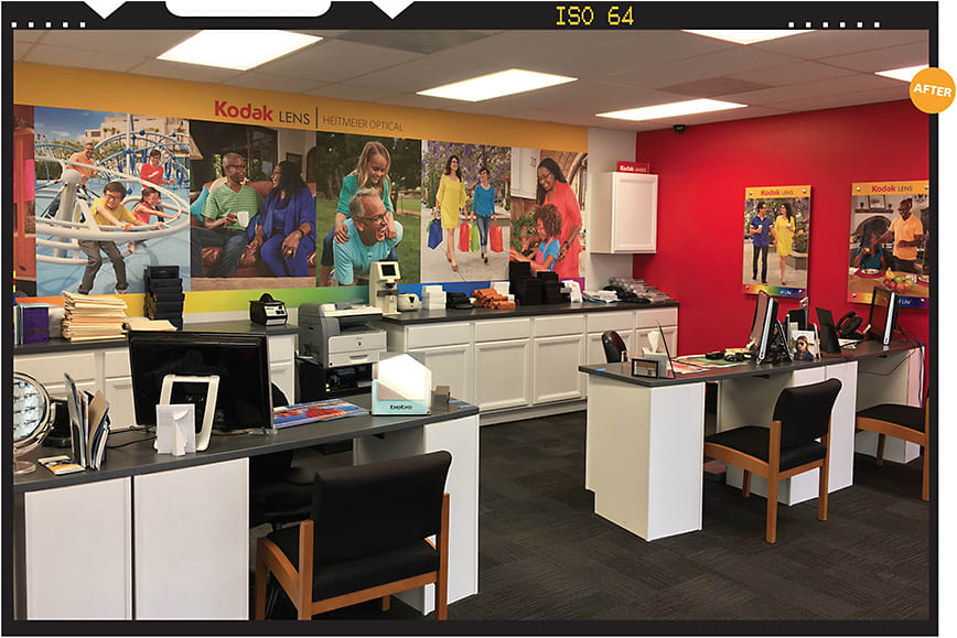 In the New Orleans office: A consultation area is replete with Kodak imagery and colorway