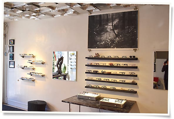 The interior of Labrabbit Optics is as interesting as its product assortment 
(yes, those are tin pans on the ceiling)