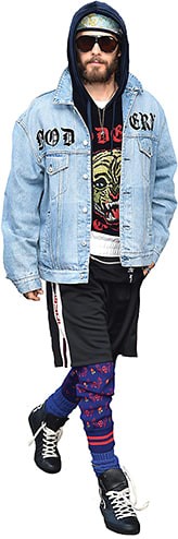 FASHION FLAG
American actor and musician Jared Leto in Carrera style Flag/S from Safilo during Milan Fashion Week. Credit: Getty Images