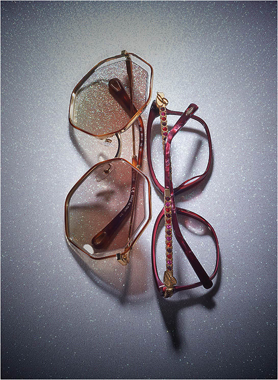 Suspended, In Style (from left):
Chloé CE132S sunglass from Marchon, which was nominated for a SILMO d’Or award in the Trend Sunglasses category, boasts bold suspended octagonal lenses set in sleek metallic wire.
Chopard VCH201R from De Rigo REM is enriched with 23k-gold-plated, metal-casted temples adorned with Zircon crystals.
