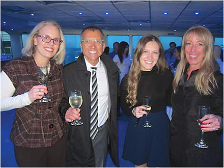 Part of the EB team at Marcolin's party aboard a NY harbor cruise. From left: Dawn Schaefer, Mark Durrick, Kerri Ann Raimo, and Erinn Morgan