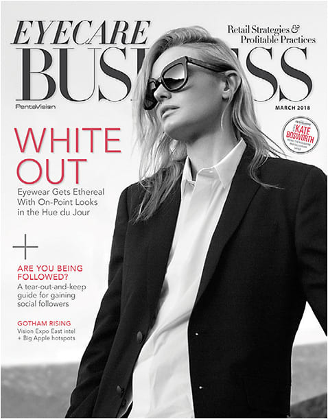 On our cover this month is an exclusive-to-EB shot of actress Kate Bosworth (photographed by her husband, director Michael Polish) from the new rag &amp; bone eyewear collection campaign from Safilo