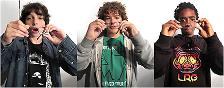 STRANGER SPECS
Several stars of the Netflix original series “Stranger Things” experience the Flexon Junior Collection from Marchon/VSP. From left: Finn Wolfhard, Gaten Matarazzo, and Caleb McLaughlin.