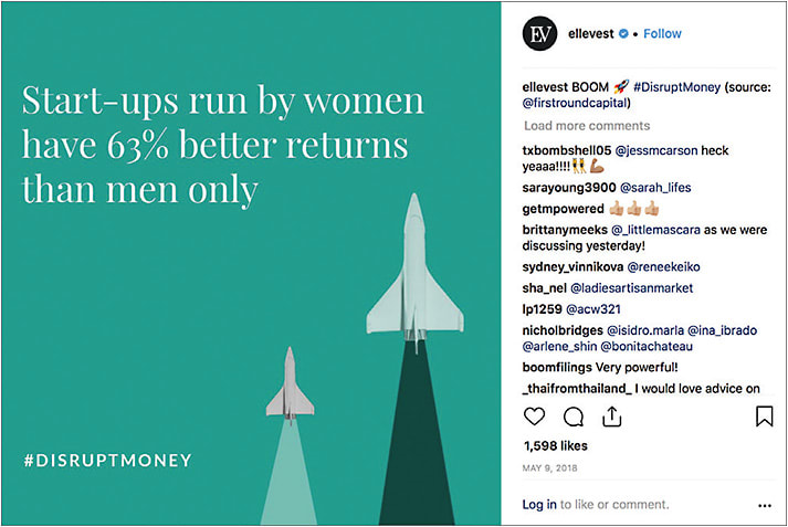 @ellevest sells online investing to women, but with the hashtag #disruptmoney, a social media follower already feels empowered and inspired.