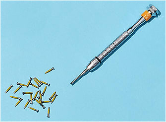 3 “SCREWS do matter. Self-tapping/snap-it screws will improve the quality of your life as an optician. A tapered end will realign spring-loaded hinges, and the snapping feature breaks off clean and flush with pressure—no need for clippers.”
Pictured: Tap ’n’ Lok Eyewear &amp; Hinge Screws from Hilco Vision