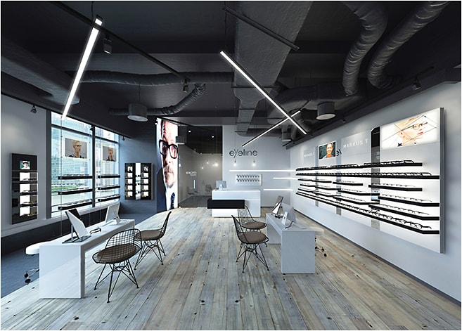 A sleek look designed by Presenta Nova, featuring its Quadro modular shelving system and Uni-Lock frame security system