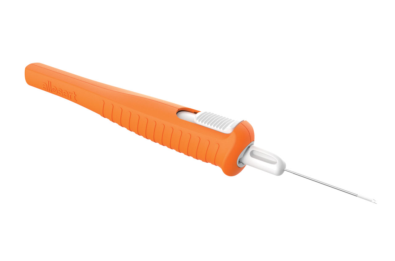 <p><strong>Figure 2. </strong>The AlloSert Uveo delivery system is used to implant AlloFlo Uveo Bio-Spacers, which are designed to maintain a cyclodialysis cleft for sustained uveoscleral outflow. <em>Image courtesy Iantrek.</em></p>