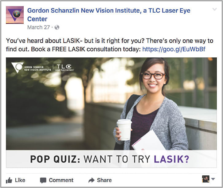 A Facebook post by Gordon Schanzlin New Vision Institute invites young people to get a free consultation.