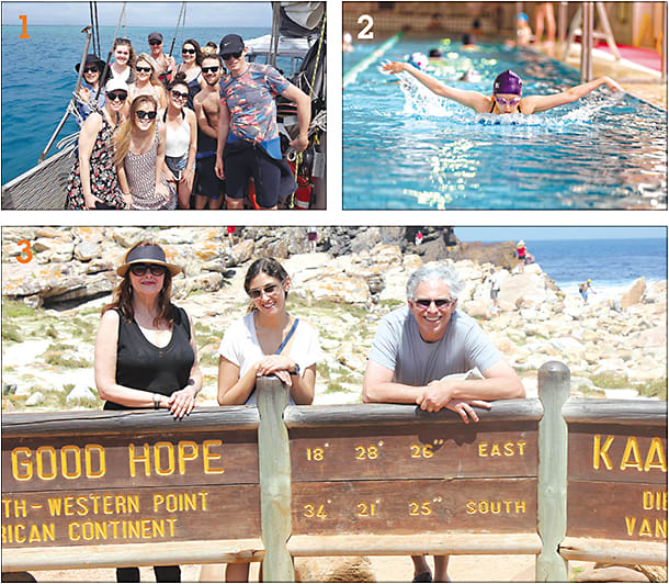 1: Dr. Gifford, Paul and practice staff on a “work family” holiday to Cairns, Australia.
2: Dr. Liu doing laps.
3: Coopers at Cape of Good Hope in South Africa.