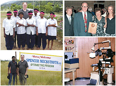 Dr. Meckstroth dedicated much of his life to optometry and the profession’s mission work. Pictured upper right, from left are David Jasper, Dr. Meckstroth, wife Anna Meckstroth and Dr. Jasper.