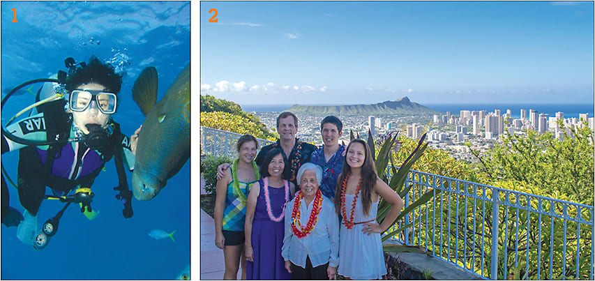 1: Dr. Liu exploring the deep.
2: Dr. Aller and family in Hawaii.