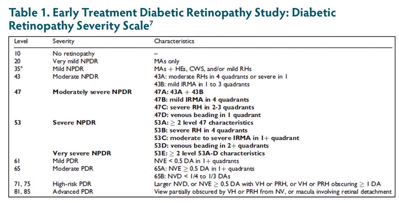 Table 1. Early Treatment Diabetic Retinopathy Study: Diabetic Retinopathy Severity Scale<sup>7</sup>