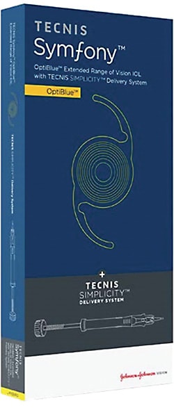 The Tecnis Symfony OptiBlue IOL provides an extended depth of focus to mitigate the effects of presbyopia. IMAGE COURTESY OF JOHNSON &amp; JOHNSON VISION