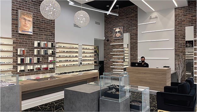 The on-trend EuroOptica space, located at the corner of W. 73rd Street and Columbus Avenue in New York City. Photos courtesy of EuroOptica