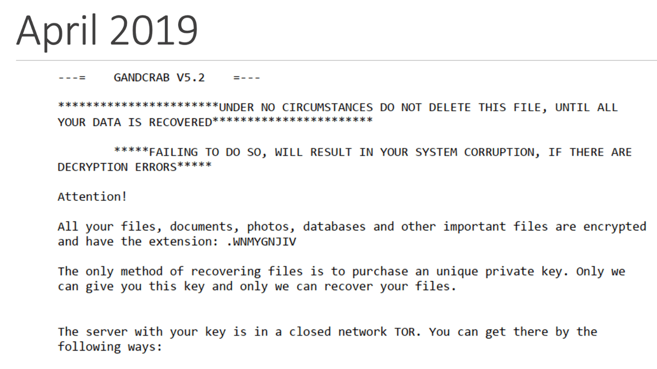 Figure 1. Talley Eye Institute was hacked with Gandcrab V5.2 ransomware. Each affected folder had a .txt file, describing what needed to be done to recover the data.