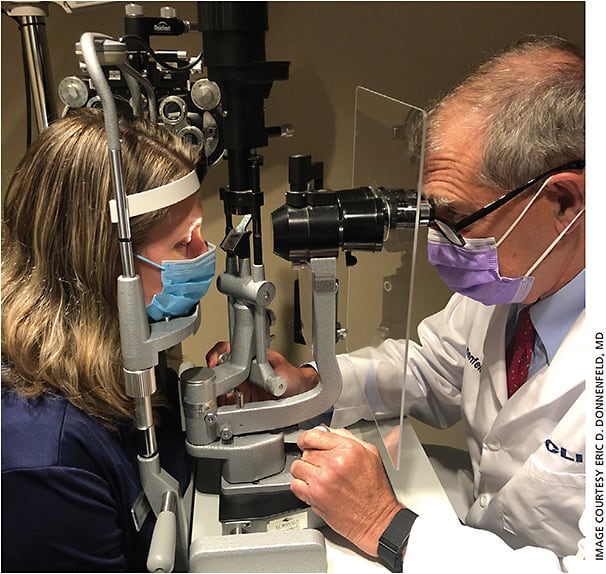 Figure 2. Plexiglass between patients and doctors during exams is among the numerous protocols implemented at OCLI Vision to mitigate COVID-19 virus transmission.